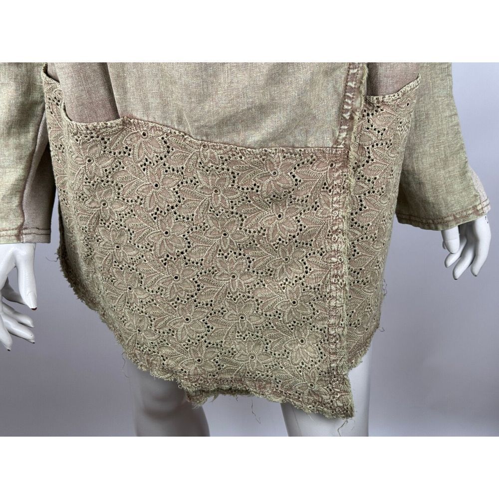 BKE Gimmicks Lagenlook Linen Wrap Jacket‎ Women L Green Lace Long Sleeve Hoodie - Picture 10 of 14